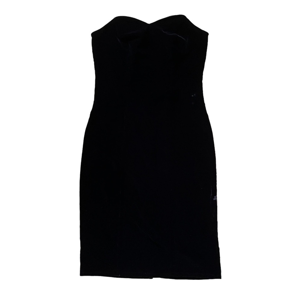 Vintage Black Velvet Strapless Evening Knee Length Dress Small Medium Size 6